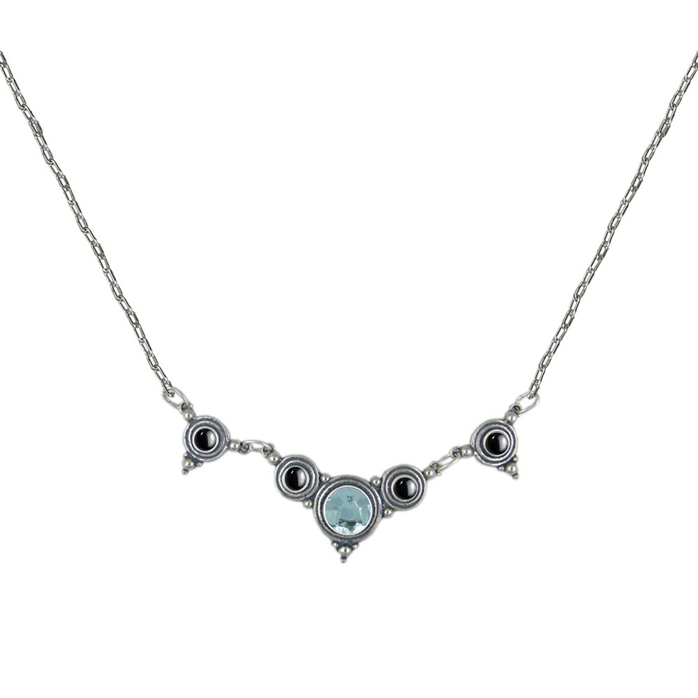 Sterling Silver Gemstone Necklace With Blue Topaz And Hematite